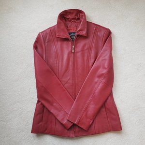 Genuine leather jacket with zipper - Red - Size S